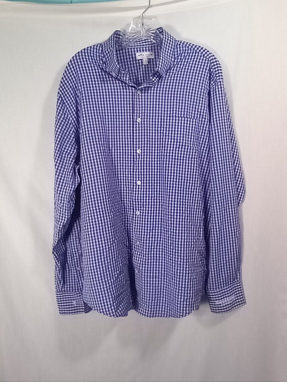 Peter Millar Blue Plaid Summer Comfort Button Down Shirt  Firestone CC Size L